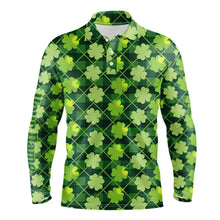 Load image into Gallery viewer, Personalized Green argyle shamrock pattern Men golf polo shirts Custom St Patrick day men golf tops NQS9546