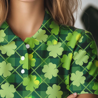 Personalized Green argyle shamrock pattern Women golf polo shirt Custom St Patrick day women golf tops NQS9546