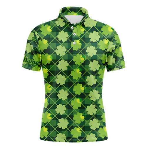 Personalized Green argyle shamrock pattern Men golf polo shirts Custom St Patrick day men golf tops NQS9546