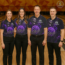 Load image into Gallery viewer, Personalized Skull Bowling Shirt For Women Custom Team's Name Black and Purple Flame Bowler Jerseys NQS11659