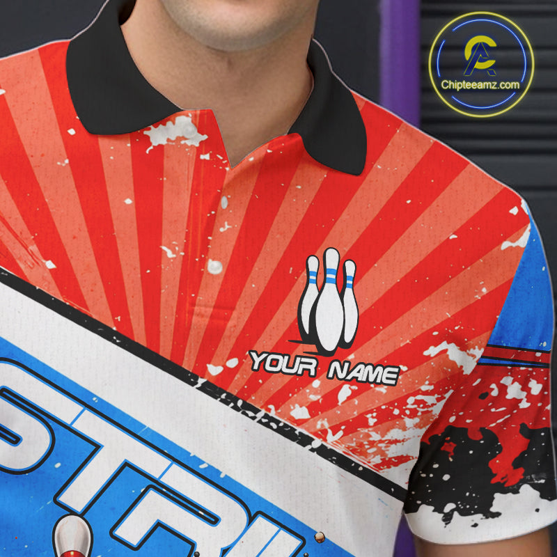 Funny Bowling Boom Strike Bowling Shirt For Men Custom Red, White and Blue retro Team Bowling Jerseys NQS11661