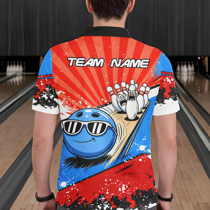 Funny Bowling Boom Strike Bowling Shirt For Men Custom Red, White and Blue retro Team Bowling Jerseys NQS11661