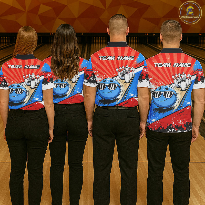 Funny Bowling Boom Strike Bowling Shirt For Men Custom Red, White and Blue retro Team Bowling Jerseys NQS11661