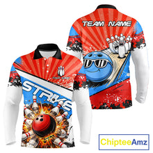 Load image into Gallery viewer, Funny Bowling Boom Strike Bowling Shirt For Men Custom Red, White and Blue retro Team Bowling Jerseys NQS11661