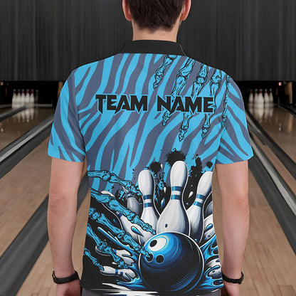 Funny Claw Blue Camo Men's bowling outfits custom bowling polo, Quarter Zip Shirts team jerseys NQS9704