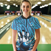 Load image into Gallery viewer, Funny Claw Blue Camo Women's bowling outfits custom bowling polo, Quarter Zip Shirts team jerseys NQS9704