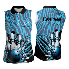 Load image into Gallery viewer, Funny Claw Blue Camo Women's bowling outfits custom bowling Sleeveless Polo Shirts team jerseys NQS9704