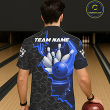 Load image into Gallery viewer, Black and Blue Camo Bowling Hawaiian Shirt Custom Bowling Team Jersey, Bowler Outfit NQS11750