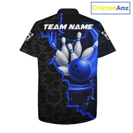 Black and Blue Camo Bowling Hawaiian Shirt Custom Bowling Team Jersey, Bowler Outfit NQS11750