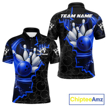 Load image into Gallery viewer, Black and Blue Camo Bowling Polo, 1/4 Zip Shirts For Men Custom Bowling Team Jersey, Bowler Outfit NQS11750