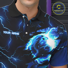 Load image into Gallery viewer, Blue lightning thunder bowling American flag Eagle custom Men Bowling Polo Shirts, team bowler jerseys NQS7489