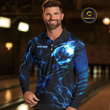 Load image into Gallery viewer, Blue lightning thunder bowling American flag Eagle custom Men Bowling Polo Shirts, team bowler jerseys NQS7489