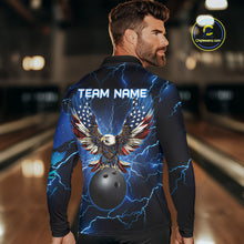 Load image into Gallery viewer, Blue lightning thunder bowling American flag Eagle custom Men Bowling Polo Shirts, team bowler jerseys NQS7489