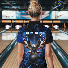 Load image into Gallery viewer, Blue lightning thunder bowling American flag Eagle custom Women Quarter Zip Shirt, team bowler jerseys NQS7489