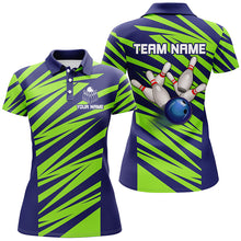 Load image into Gallery viewer, Blue And Green Strike Bowling Polo, Quarter Zip Shirts For Women, Custom Name Bowling Team Jerseys NQS7844