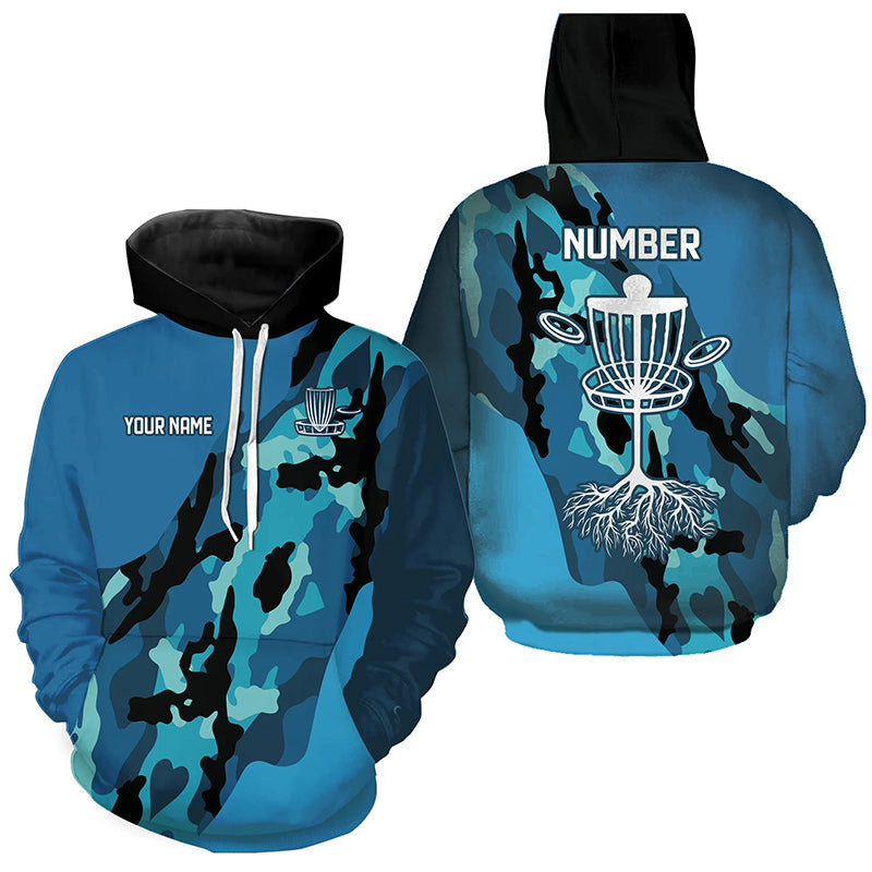 Blue Camo Golf Hoodies custom name and number disc golf team jerseys, frisbee golf shirts NQS8491