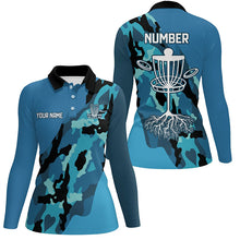 Load image into Gallery viewer, Blue Camo Women Golf Polo Shirt custom name and number disc golf team jerseys, disc golf shirts NQS8491