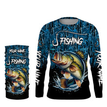 Load image into Gallery viewer, Largemouth bass Fish blue camo fishing Custom name long sleeves fishing shirts NQS4142