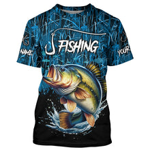 Load image into Gallery viewer, Largemouth bass Fish blue camo fishing Custom name long sleeves fishing shirts NQS4142