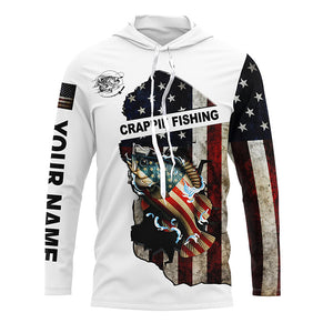 American flag Crappie patriotic fishing UV long sleeve shirts Custom fishing apparel NQS2512