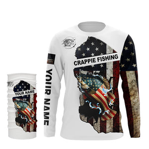 American flag Crappie patriotic fishing UV long sleeve shirts Custom fishing apparel NQS2512