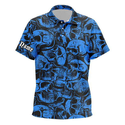 Blue skull camo pattern Kid golf polo Shirts custom cool golf shirts for Kid, best golf gifts NQS8958