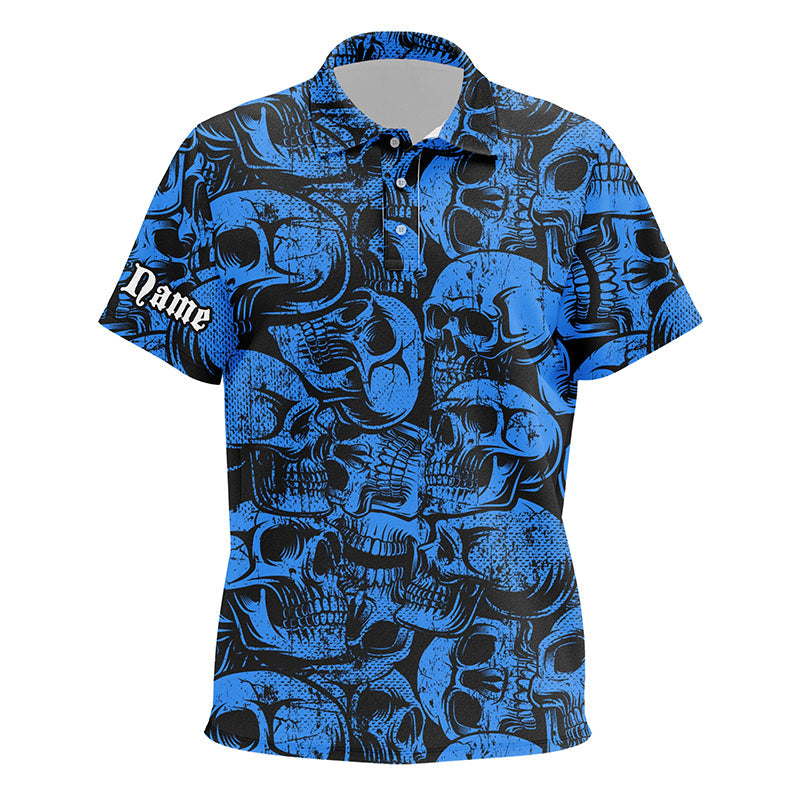 Blue skull camo pattern Kid golf polo Shirts custom cool golf shirts for Kid, best golf gifts NQS8958