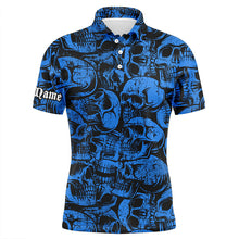 Load image into Gallery viewer, Blue skull camo pattern Mens golf polo shirt custom cool golf shirts for men, best golf gifts NQS8958