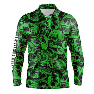 Green skull camo pattern Mens golf polo shirt custom cool golf shirts for men, best golf gifts NQS8959