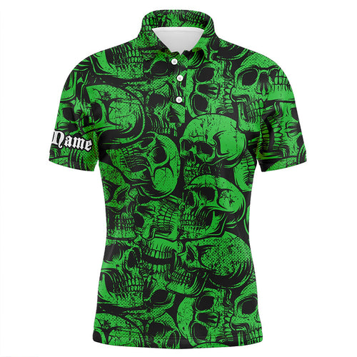 Green skull camo pattern Mens golf polo shirt custom cool golf shirts for men, best golf gifts NQS8959