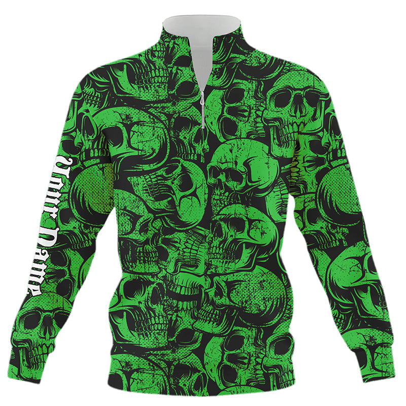 Green skull camo pattern Quarter zip golf sweatshirt custom cool golf sweater, best golf gifts NQS8959