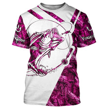 Load image into Gallery viewer, Largemouth Bass Fishing pink girl camo Custom fishing shirts for men, women, kid NQSD174