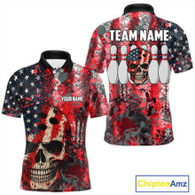 Load image into Gallery viewer, Red, White &amp; Blue American Flag Skull Bowling shirts For Men Custom patriotic Team Bowling Jersey NQS11275