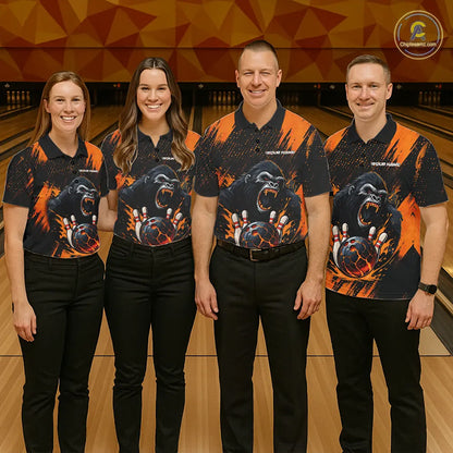 Black and Orange pattern Angry Gorilla Bowling shirts For Men Custom Gorilla Team Bowling Jerseys NQS11278