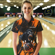 Load image into Gallery viewer, Black and Orange pattern Angry Gorilla Bowling shirts For Women Custom Gorilla Team Bowling Jerseys NQS11278