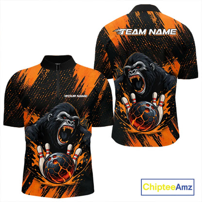 Black and Orange pattern Angry Gorilla Bowling shirts For Men Custom Gorilla Team Bowling Jerseys NQS11278