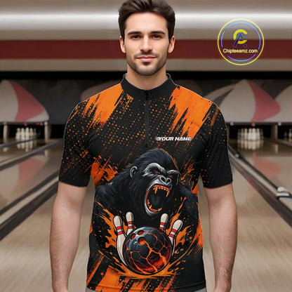 Black and Orange pattern Angry Gorilla Bowling shirts For Men Custom Gorilla Team Bowling Jerseys NQS11278