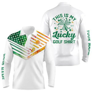 Irish American Flag Men golf polo shirts Custom St Patrick Day This is my lucky golf shirt NQS9398