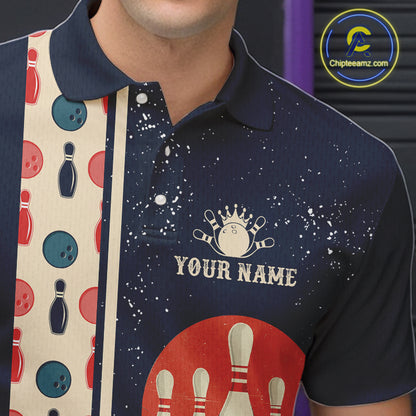 Custom Red, white and blue Eagle Retro Bowling Polo, 1/4 zip Shirts For Men, Bowling Team jerseys NQS11666