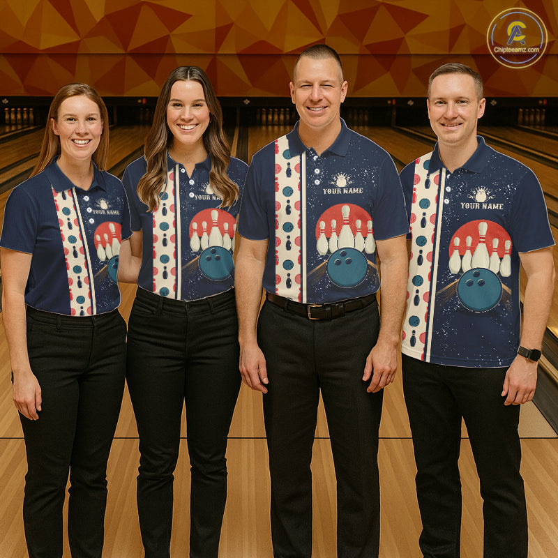 Custom Red, white and blue Eagle Retro Bowling Polo, 1/4 zip Shirts For Women, Bowling Team jerseys NQS11666