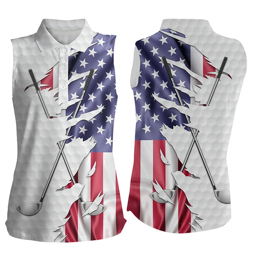 Red, white, and blue American flag Womens sleeveless polo shirt patriotic golf performance shirts NQS5498