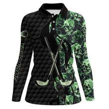 Load image into Gallery viewer, Green lightning skull black golf pattern custom Women golf polo shirts, golf clubs team polo shirts NQS7642