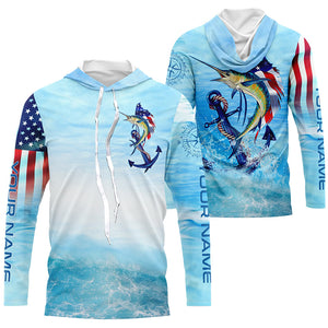 Sailfish fishing blue water anchor compass American flag custom long sleeve deep sea Fishing jerseys NQS5972