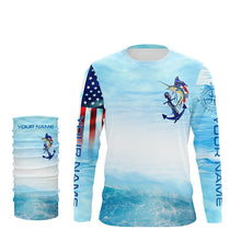 Load image into Gallery viewer, Sailfish fishing blue water anchor compass American flag custom long sleeve deep sea Fishing jerseys NQS5972