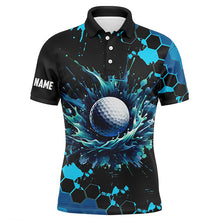 Load image into Gallery viewer, Mens golf polo shirts custom black and blue watercolor golf tops for men, gift for golf lovers NQS8070