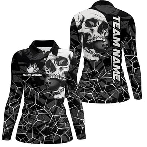 Black Skull camo bowling shirt for women custom bowling team jerseys, gifts for bowlers | White NQS8072