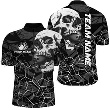 Load image into Gallery viewer, Black Skull camo bowling shirt for men custom bowling team jerseys, gifts for bowlers | White NQS8072