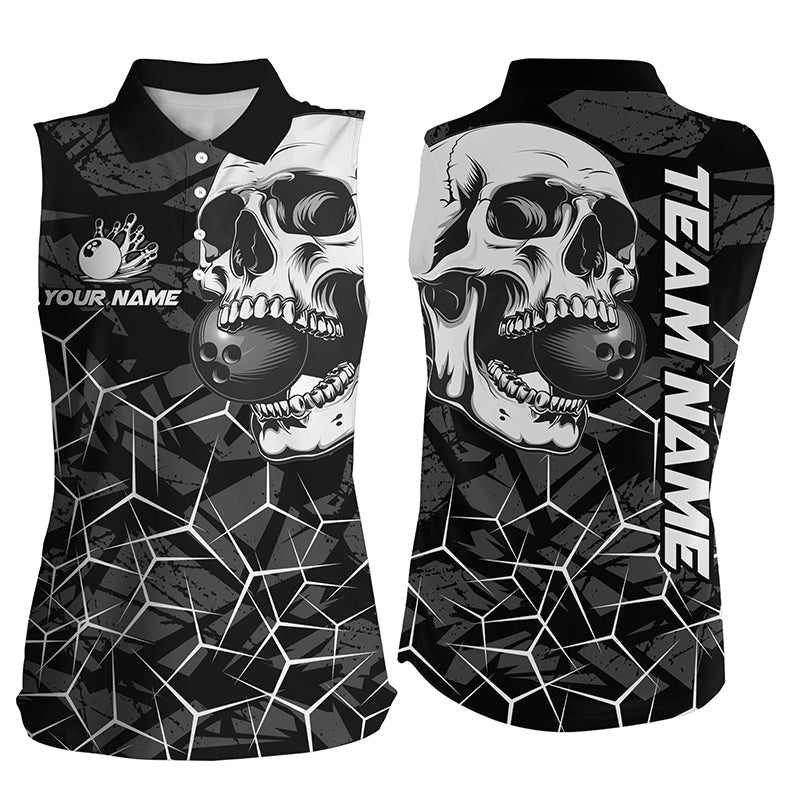 Black Skull camo bowling Sleeveless Polo shirts custom bowling team jerseys | White NQS8072