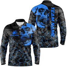 Load image into Gallery viewer, Black Skull camo bowling shirt for men custom bowling team jerseys, gifts for bowlers | Blue NQS8073