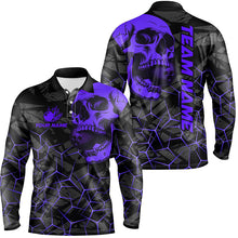 Load image into Gallery viewer, Black Skull camo bowling shirt for men custom bowling team jerseys, gifts for bowlers | Purple NQS8074